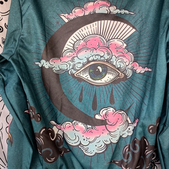 Sun Eye Psychedelic Moon Graphic All Over Hoodie Size Small - Picture 6 of 7